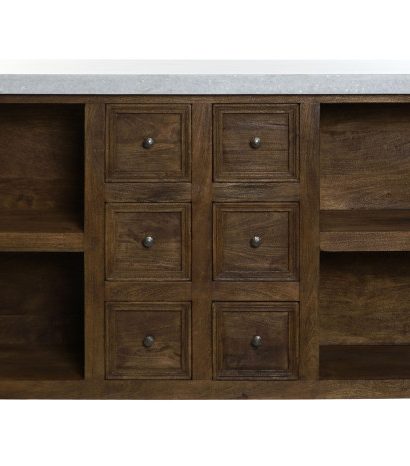 ISLA COCINA MADERA MARMOL 168X76X92 6 CAJ 4 BALDAS